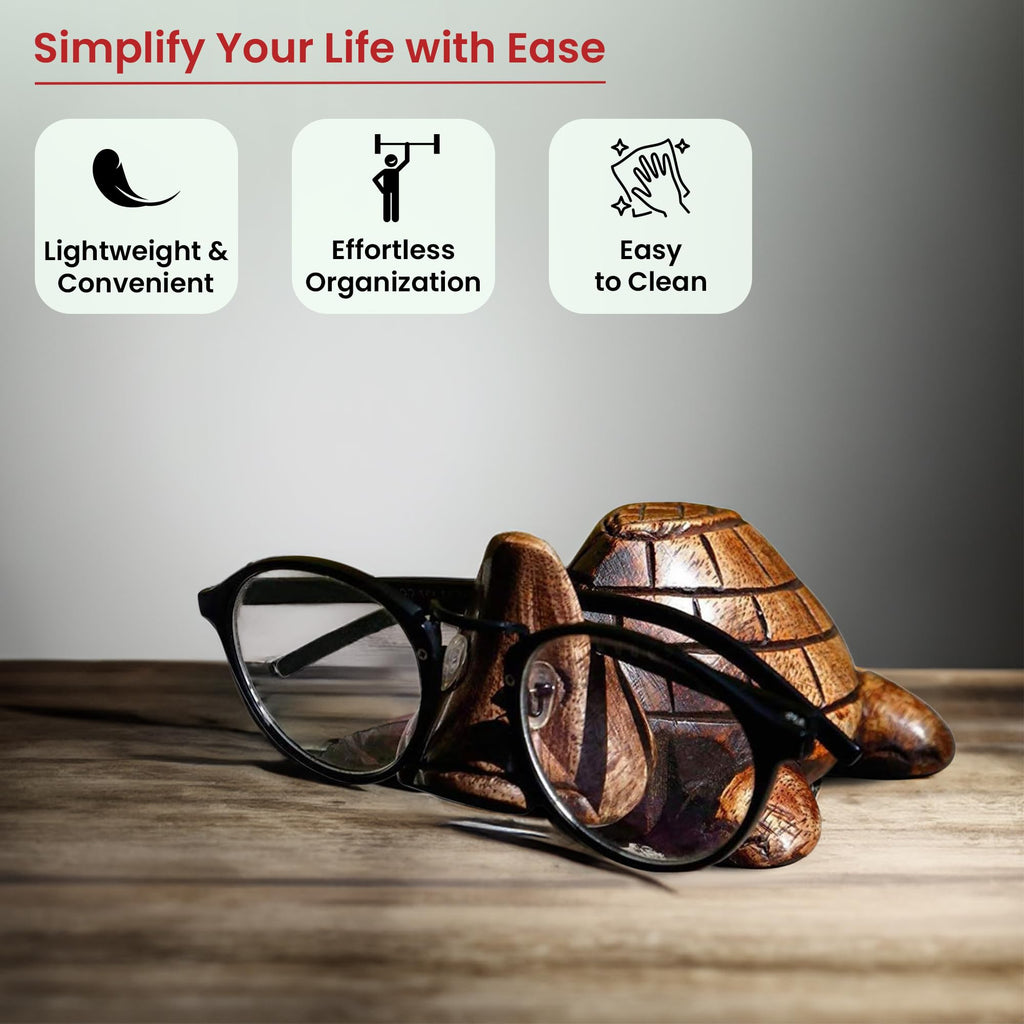 STORE INDYA Eyeglass Holder Stand/Wooden Spectacle Holder/Spectacle Stand/Eyeglass Holders for Desk/Desk Eyeglass Holder/Handmade Stand for Office Home Décor (Turtle)
