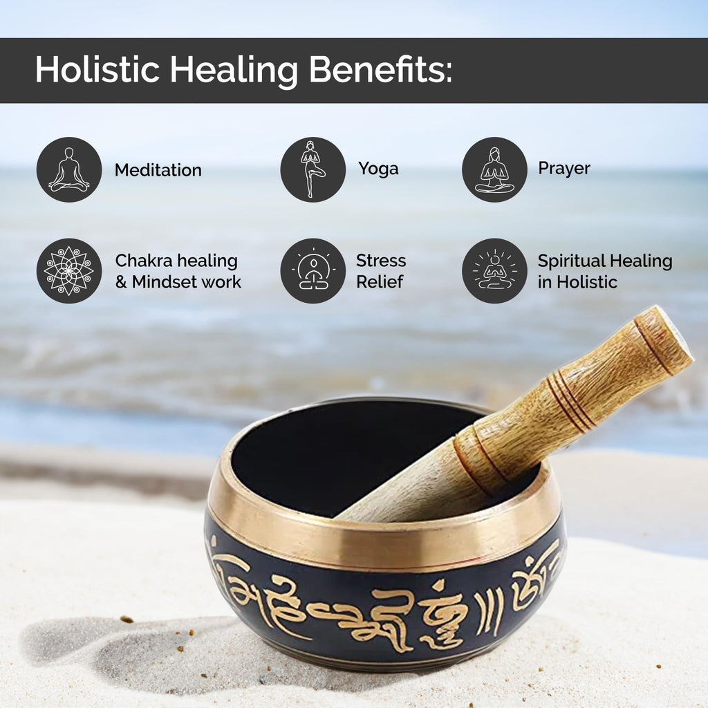Singing Bowl for Meditation, Stress Relief | Tibetan Singing Bowl | Meditation Accessories | Metal Bowl | Meditation Music for Relaxation & Gifting Perfect Mother's Day Gift