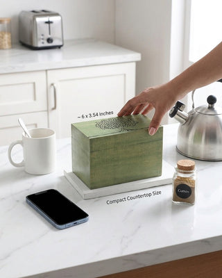 STOREINDYA Wooden Tea Storage Box | Tea Bag Organizer with 2 Compartments, Handcrafted Tea Box with Embossed Tree of Life Design for Kitchen Counter