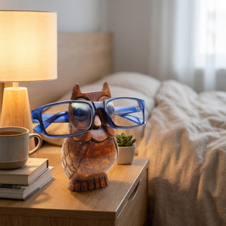 storeindya Handcrafted Wooden Eyeglass Spectacle Holder Organizer Spectacle Stand Trinket Tray Catch All Dish. (Owl-Small)