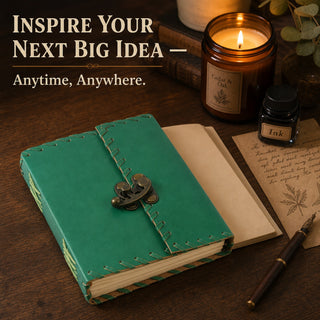 Store Indya Genuine Leather-Bound Journal – Vintage Travel Notebook, 200 Unlined Pages, Antique Leather Journal with Secure Latch, Emerald Green