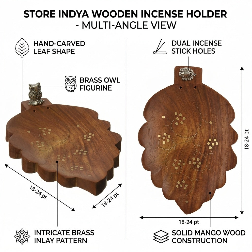 STOREINDYA Wooden Incense Stick Holder with Ash Catcher | Hand-Carved Owl Design Incense Burner Stand for Home Decor & Meditation