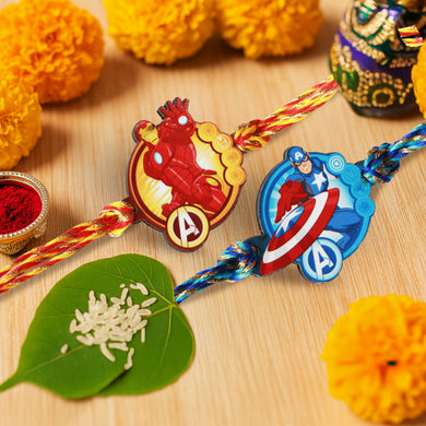 Superhero Cartoon Rakhi Set of 2 for Kids, Small Brothers – Rakhi Thread, Rakhi Bracelet, Traditional Raksha Bandhan Gift for Bhaiya, Bhai