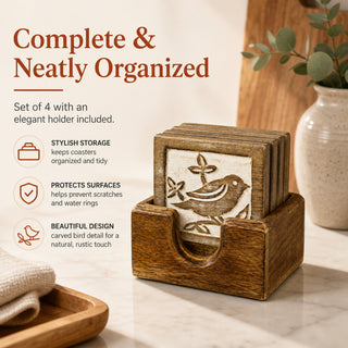 Store Indya Wooden Coasters Set of 4 for Drinks Rustic Finish Water-Absorbent Eco-Friendly Wood Coasters Protects Furniture from Water Stains