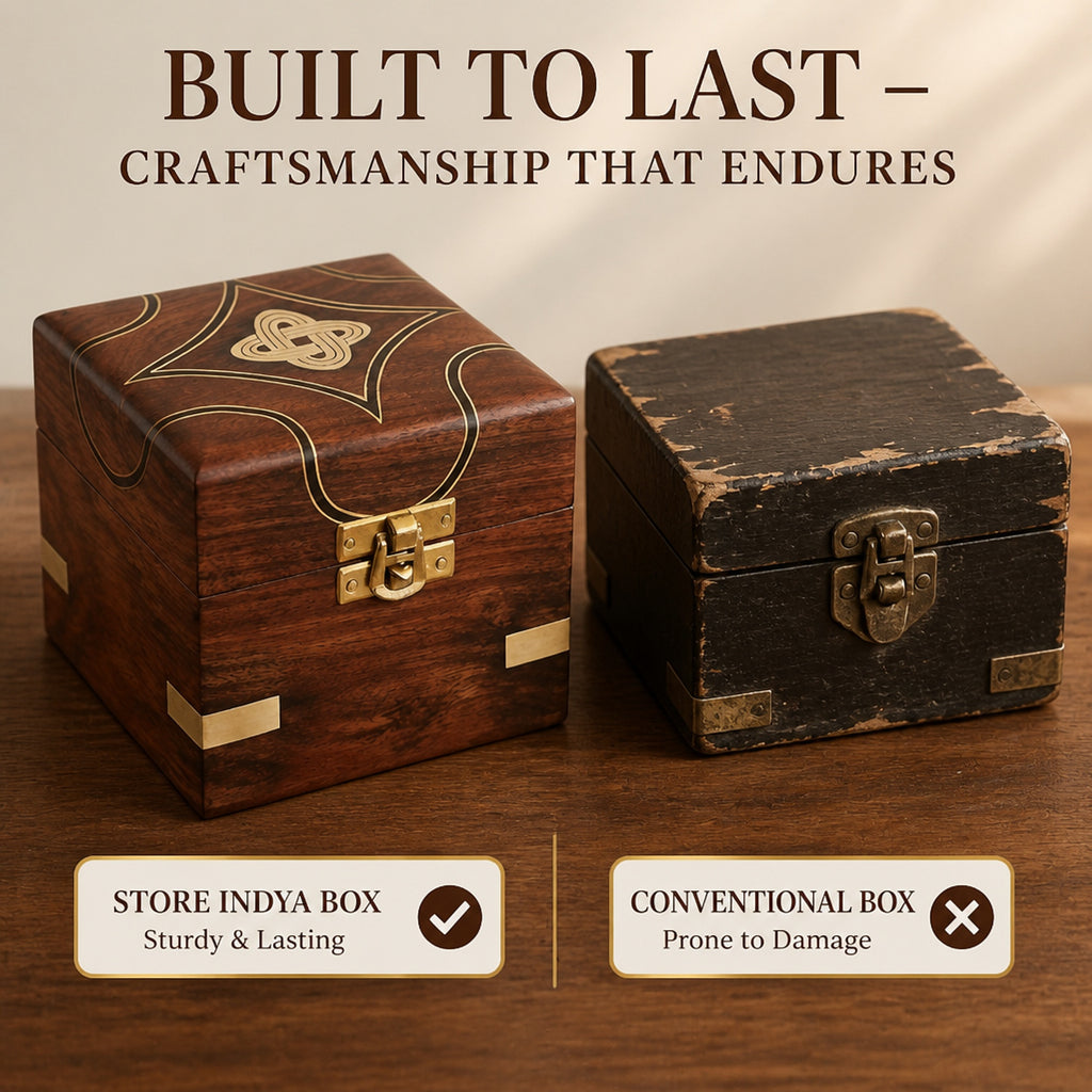 Store Indya Wooden Jewelry Box for Women, Vintage Necklace