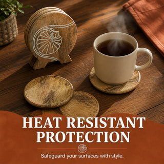 Store Indya Natural Wood Coasters Set of 6 with Holder, 4 in
