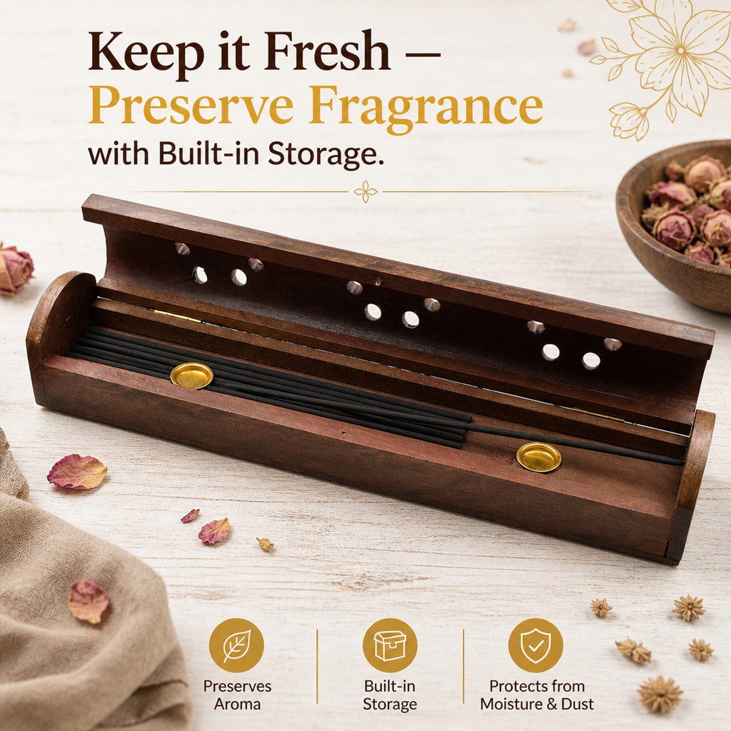 Store Indya Incense Burner Holder Rosewood Box Brass Inlay