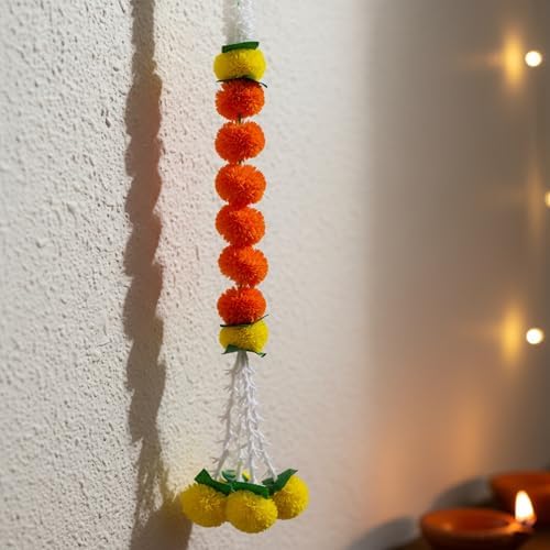 Store Indya White and Marigold Garland Flower Strings 5 Ft Each X 5 Pcs (Design 2)