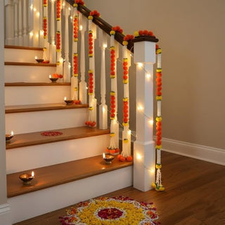 Store Indya White and Marigold Garland Flower Strings 5 Ft Each X 5 Pcs (Design 2)