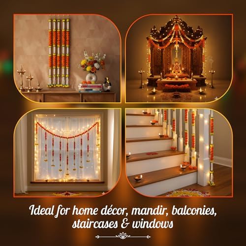 Store Indya White and Marigold Garland Flower Strings 5 Ft Each X 5 Pcs (Design 2)