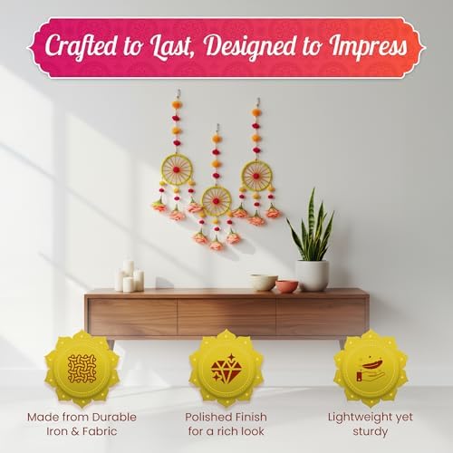 STORE INDYA Traditional Wall Hangings Set of 5, With Peach color Flowers