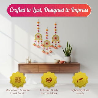 STORE INDYA Traditional Wall Hangings Set of 5, With Peach color Flowers