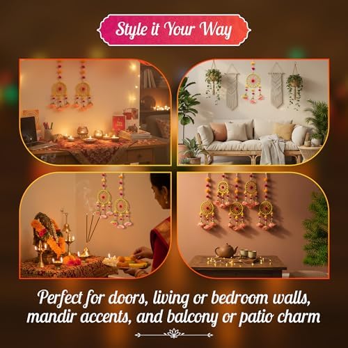 STORE INDYA Traditional Wall Hangings Set of 5, With Peach color Flowers