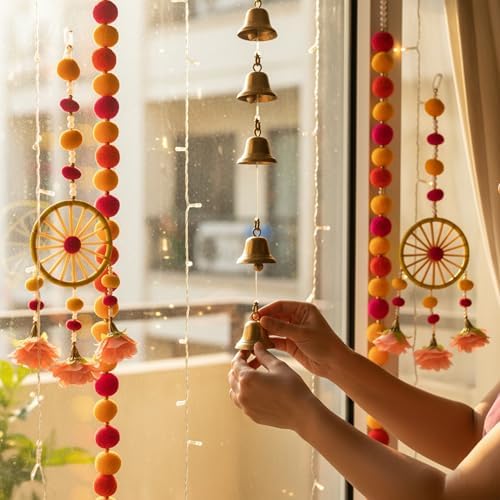STORE INDYA Traditional Wall Hangings Set of 5, With Peach color Flowers