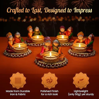 Store Indya Traditional Tea Light Candle Holders, Orange and White, Set of 4, Metallic Finish, Indoor Decor (Design 2)