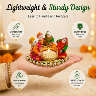 Store Indya Traditional Tea Light Candle Holders, Orange and White, Set of 4, Metallic Finish, Indoor Decor (Design 2)