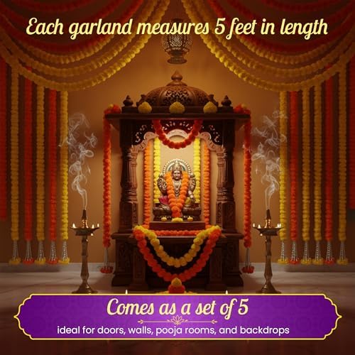Store Indya Marigold Garland Flower Strings 5 Ft Each X 5 Pcs