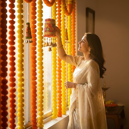 Store Indya Marigold Garland Flower Strings 5 Ft Each X 5 Pcs
