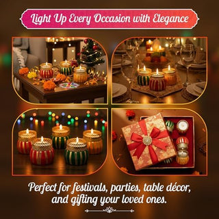 Store Indya Traditional Tea Light Candle Holders – Pack of 4 Decorative Diyas | Handcrafted Home Decor for Diwali, Weddings & Puja (Assorted)