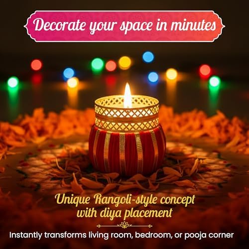 Store Indya Traditional Tea Light Candle Holders – Pack of 4 Decorative Diyas | Handcrafted Home Decor for Diwali, Weddings & Puja (Assorted)