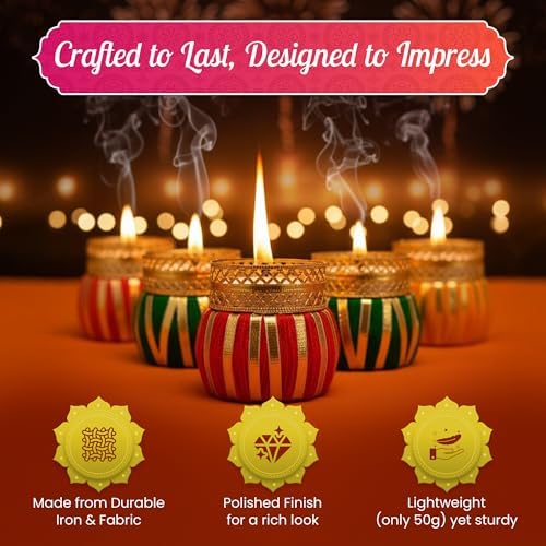 Store Indya Traditional Tea Light Candle Holders – Pack of 4 Decorative Diyas | Handcrafted Home Decor for Diwali, Weddings & Puja (Assorted)