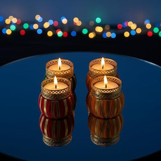 Store Indya Traditional Tea Light Candle Holders – Pack of 4 Decorative Diyas | Handcrafted Home Decor for Diwali, Weddings & Puja (Assorted)