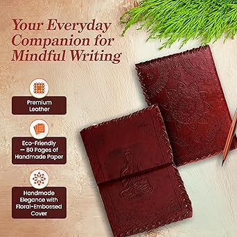 Premium Leather Diary 2022 – Handmade Leather Journal & Personal Organizer, Travel Notebook with Buddha Embossed Cover, Vintage Writing Diary for Men & Women, Refillable Rustic Notebook