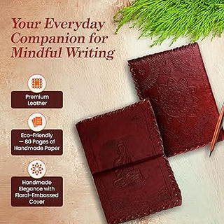Premium Leather Diary 2022 – Handmade Leather Journal & Personal Organizer, Travel Notebook with Buddha Embossed Cover, Vintage Writing Diary for Men & Women, Refillable Rustic Notebook