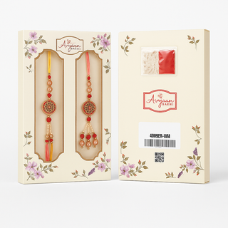 Premium Designer Peach Rakhi Set of 2 with Roli Chawal for Bhaiya Bhabhi – Traditional Lumba Set, Thread Rakhi with Stones – Ideal Raksha Bandhan Gift