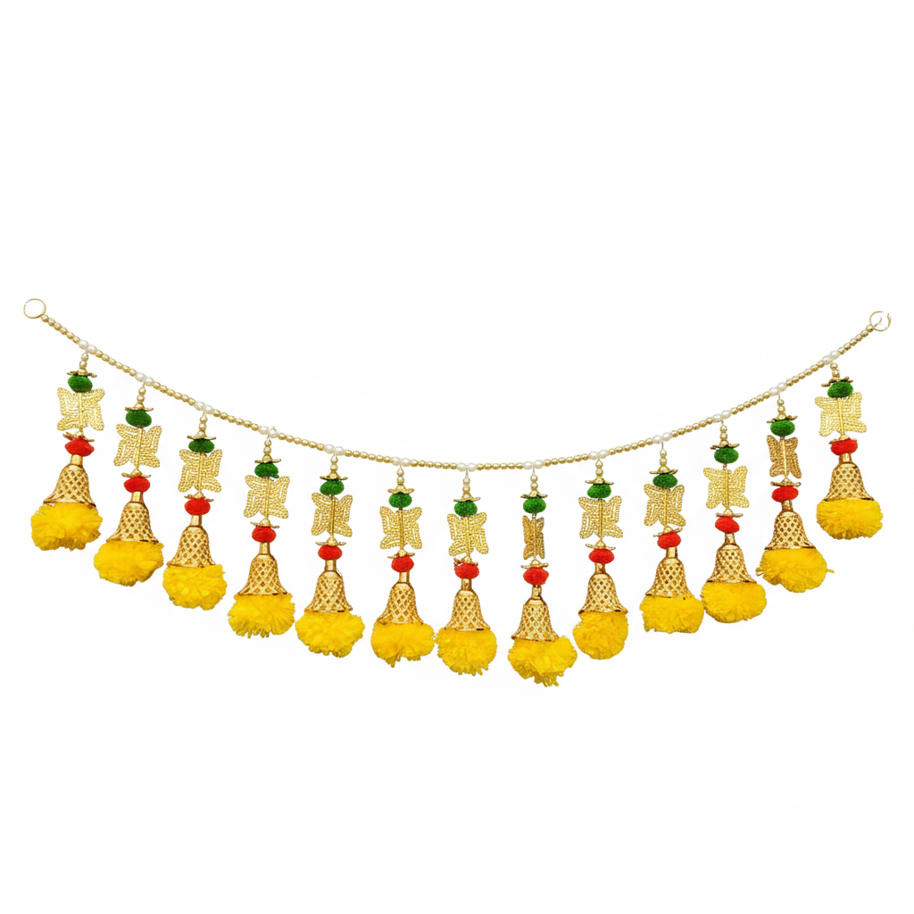 STORE INDYA Artificial Marigold Garland with Swastik, Yellow 36 Inch Traditional Toran for Door and Wall Decoration