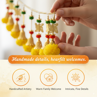 STORE INDYA Artificial Marigold Garland with Swastik, Yellow 36 Inch Traditional Toran for Door and Wall Decoration