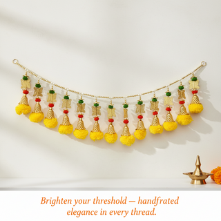 STORE INDYA Artificial Marigold Garland with Swastik, Yellow 36 Inch Traditional Toran for Door and Wall Decoration