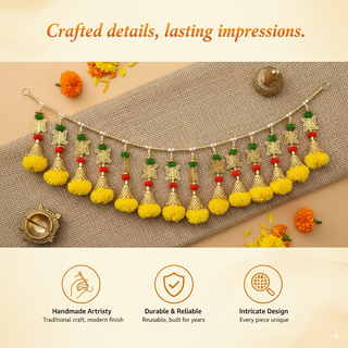 STORE INDYA Artificial Marigold Garland with Swastik, Yellow 36 Inch Traditional Toran for Door and Wall Decoration