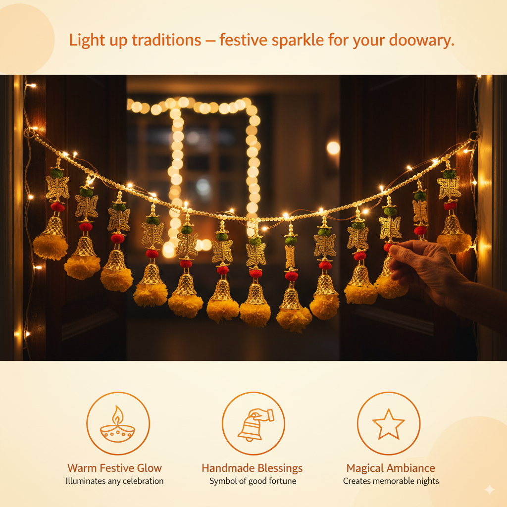 STORE INDYA Artificial Marigold Garland with Swastik, Yellow 36 Inch Traditional Toran for Door and Wall Decoration