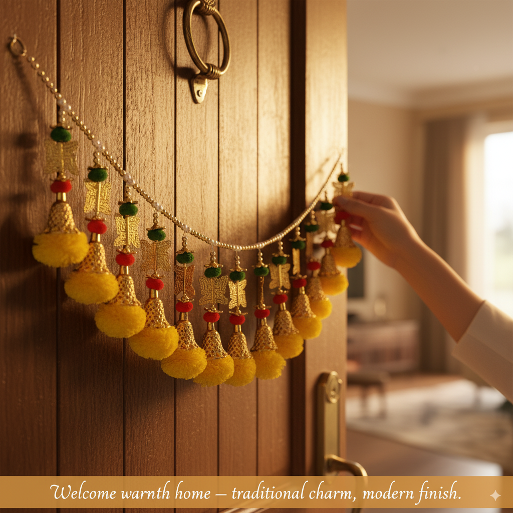 STORE INDYA Artificial Marigold Garland with Swastik, Yellow 36 Inch Traditional Toran for Door and Wall Decoration