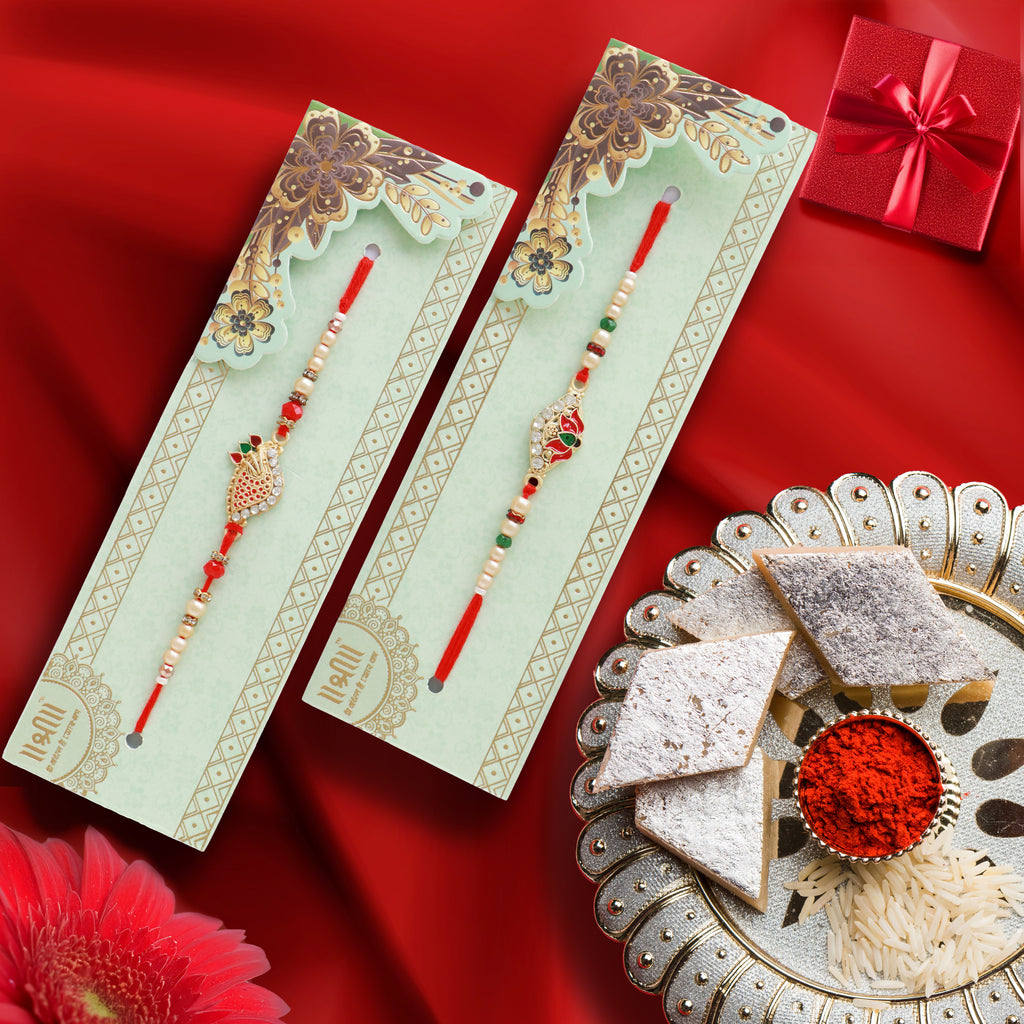 Premium Designer Rakhi Set of 2 for Brother – Rakhi Thread, Rakhi Bracelet, Traditional Raksha Bandhan Gift for Bhaiya