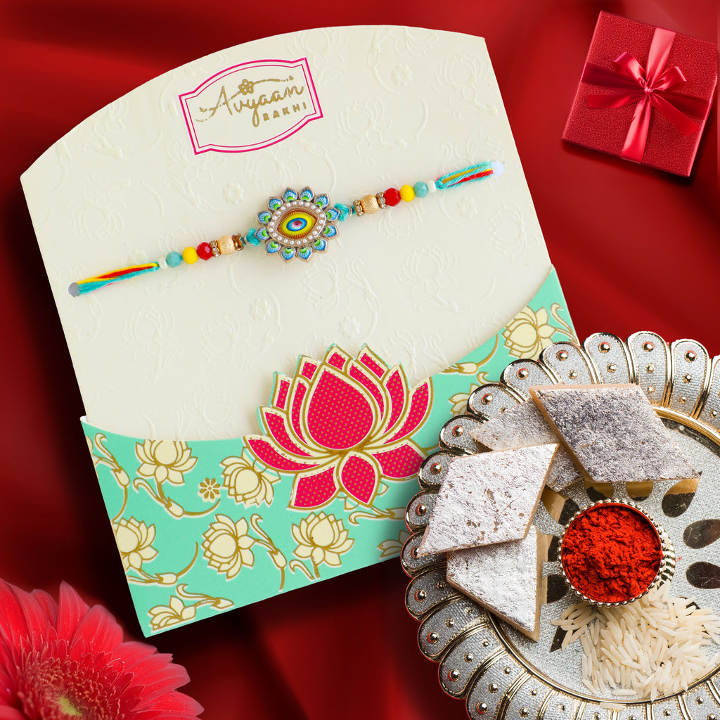 Premium Designer Evil Eye Rakhi for Brother – Rakhi Thread, Rakhi Bracelet, Traditional Raksha Bandhan Gift for Bhaiya