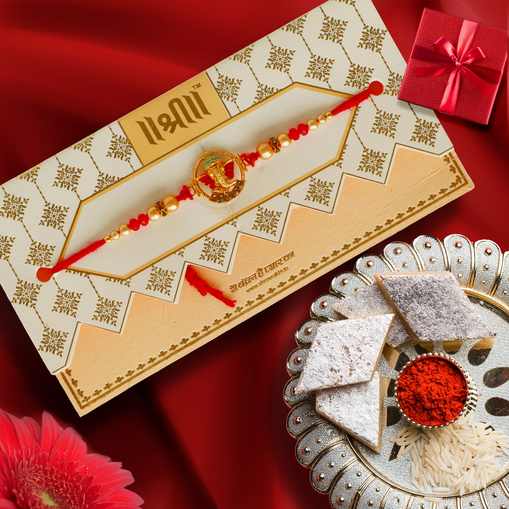 Premium Designer Ganesha, Ganpati Rakhi for Brother – Rakhi Thread, Rakhi Bracelet, Traditional Raksha Bandhan Gift for Bhaiya