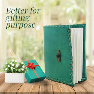 Handcrafted Leather Bound Personal Diary & Organizer – Vintage Travel Journal with 200 Unlined Pages, Antique Notebook with Secure Latch – Emerald Green, Genuine Leather Writing Journal Perfect Mother's Day Gift