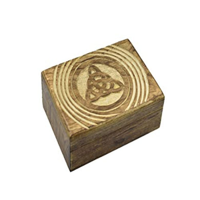 Hand Carved Wooden Jewelry Keepsake Trinket Storage Box Organizer Holder with Celtic Carvings on Top Handmade Box for Girl Women