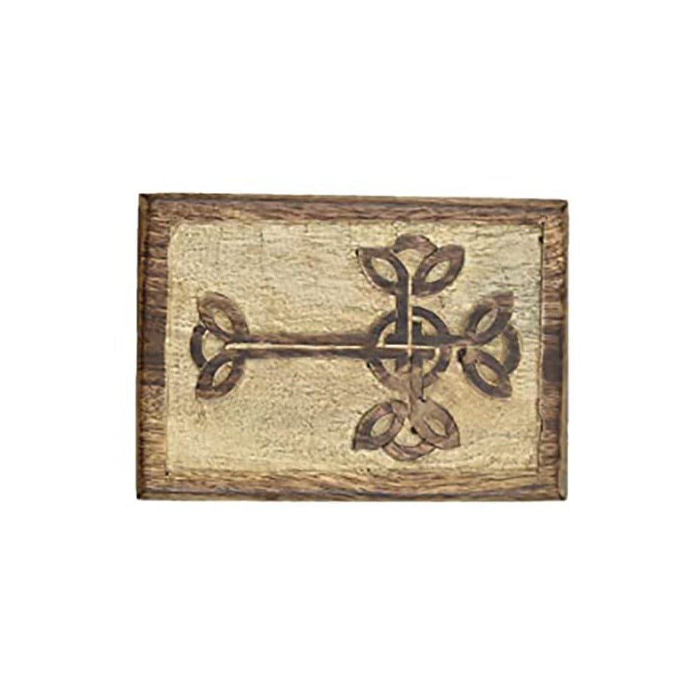 Handmade Wooden Jewelry Keepsake Trinket Storage Box Organizer Holder with Cross Carvings for Women & Girls