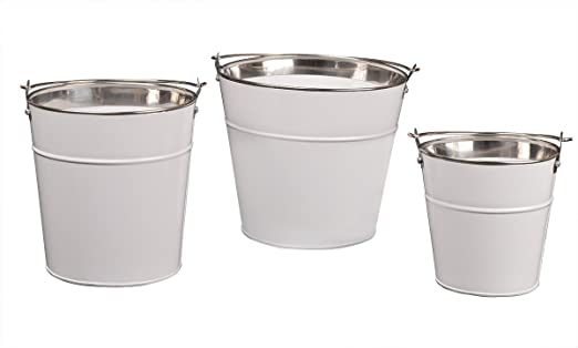 Set of 3 Metal Planters Flower Pots-Home Décor for Indoor/Outdoor Garden(White)