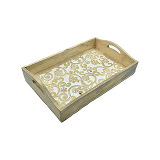 Hand Carved Wooden Breakfast Serving Tray with Handle | Kitchen Dining Serve-Ware Accessories | 15x10 | 2048