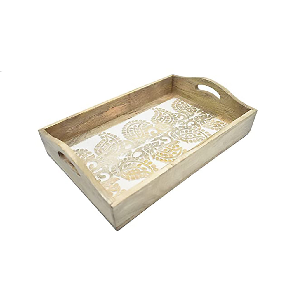 Hand Carved Wooden Breakfast Serving Tray w/ Handle | Kitchen Serve-Ware Accessories | 15x10 | 2050