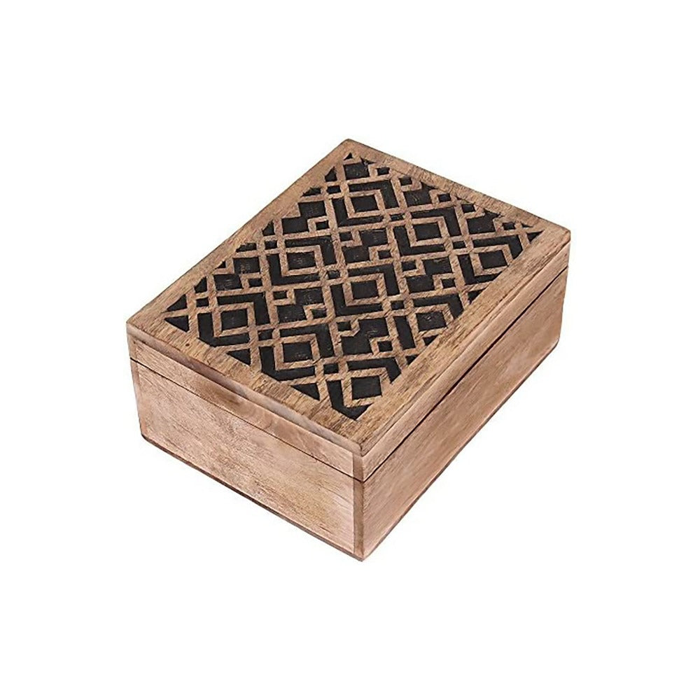 Geometric Collection Handmade Antique Wooden Keepsake Storage Trinket Chest Gift Box for Women, Men & Girls
