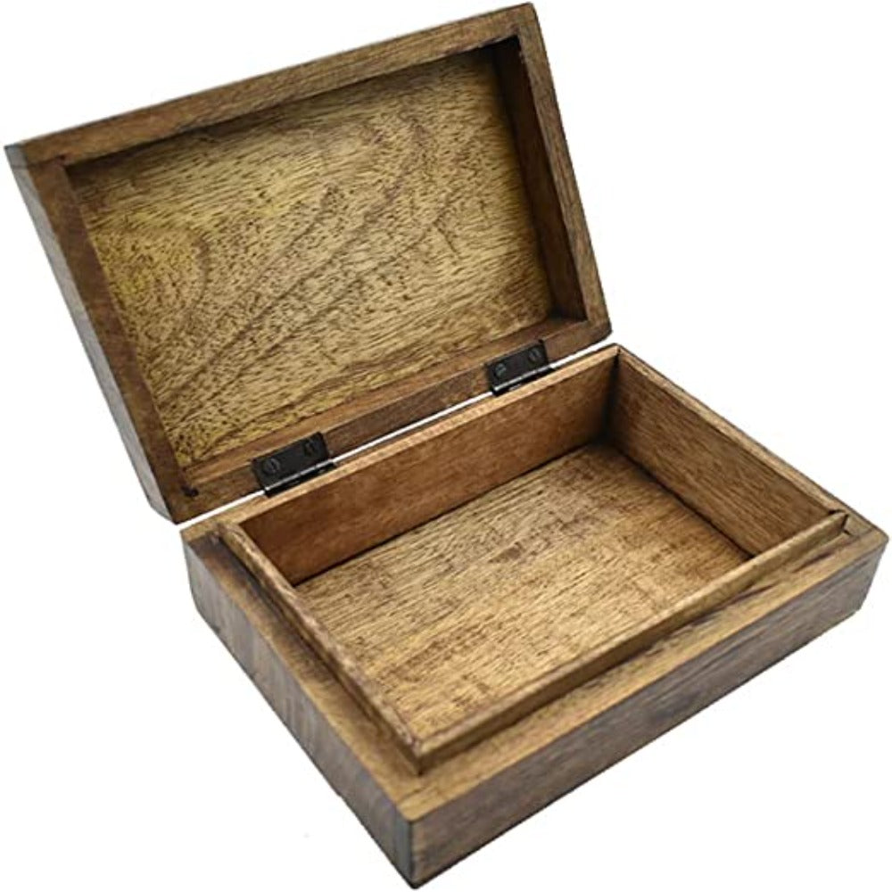 Wooden Hand Carved Decorative Box with Pentagram Carving | Jewelry & Keepsake Organizer | Gifts for Women |