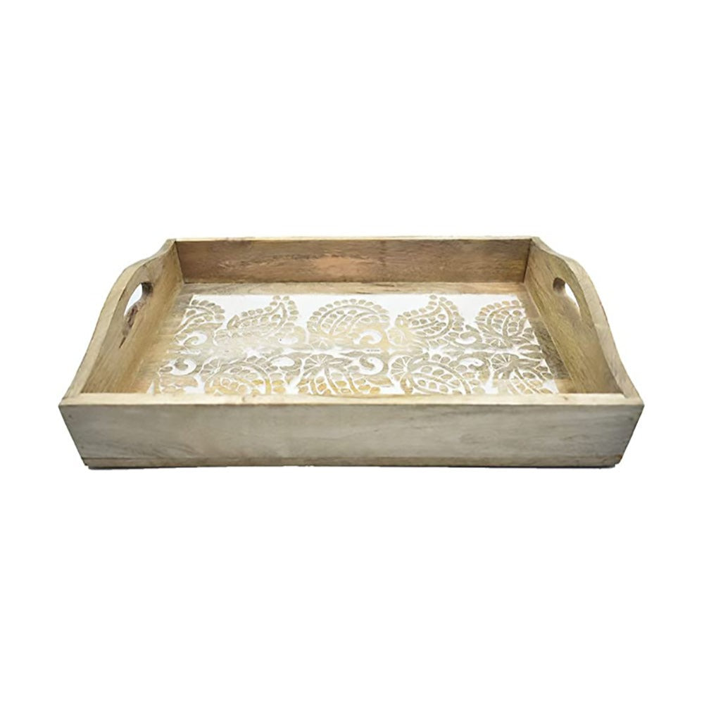 Hand Carved Wooden Breakfast Serving Tray w/ Handle | Kitchen Serve-Ware Accessories | 15x10 | 2050