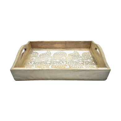 Hand Carved Wooden Breakfast Serving Tray w/ Handle | Kitchen Serve-Ware Accessories | 15x10 | 2050