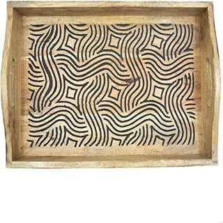 Hand-Carved Wooden Breakfast Serving Tray with Handle-Dining Serve-Ware Accessories - 15 x 10 Inches