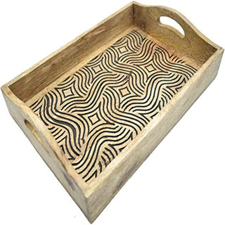 Hand-Carved Wooden Breakfast Serving Tray with Handle-Dining Serve-Ware Accessories - 15 x 10 Inches